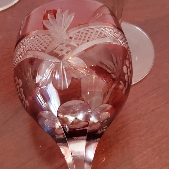 Bohemian ruby red cut to clear wine glasses 5oz (Qty 5 Glasses) - Picture 2 of 5